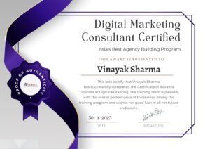 A proof that certified me as a Digital Marketing consultant