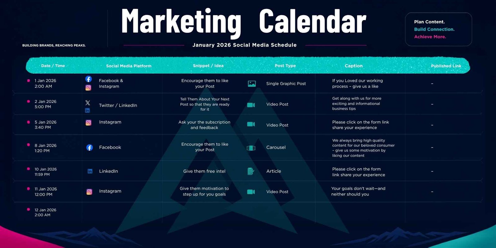 A digital marketing calendar template