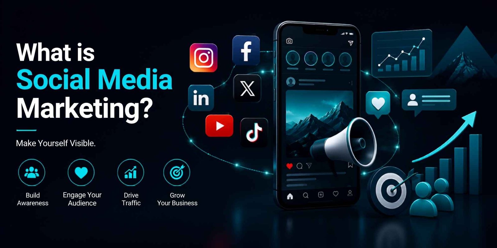 What is Social media marketing - Build Awareness, how to grom your engagement, drive traffic